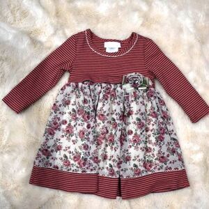 Little Girls Floral Dress Size 18 Months Long Sleeve Striped Cottagecore
